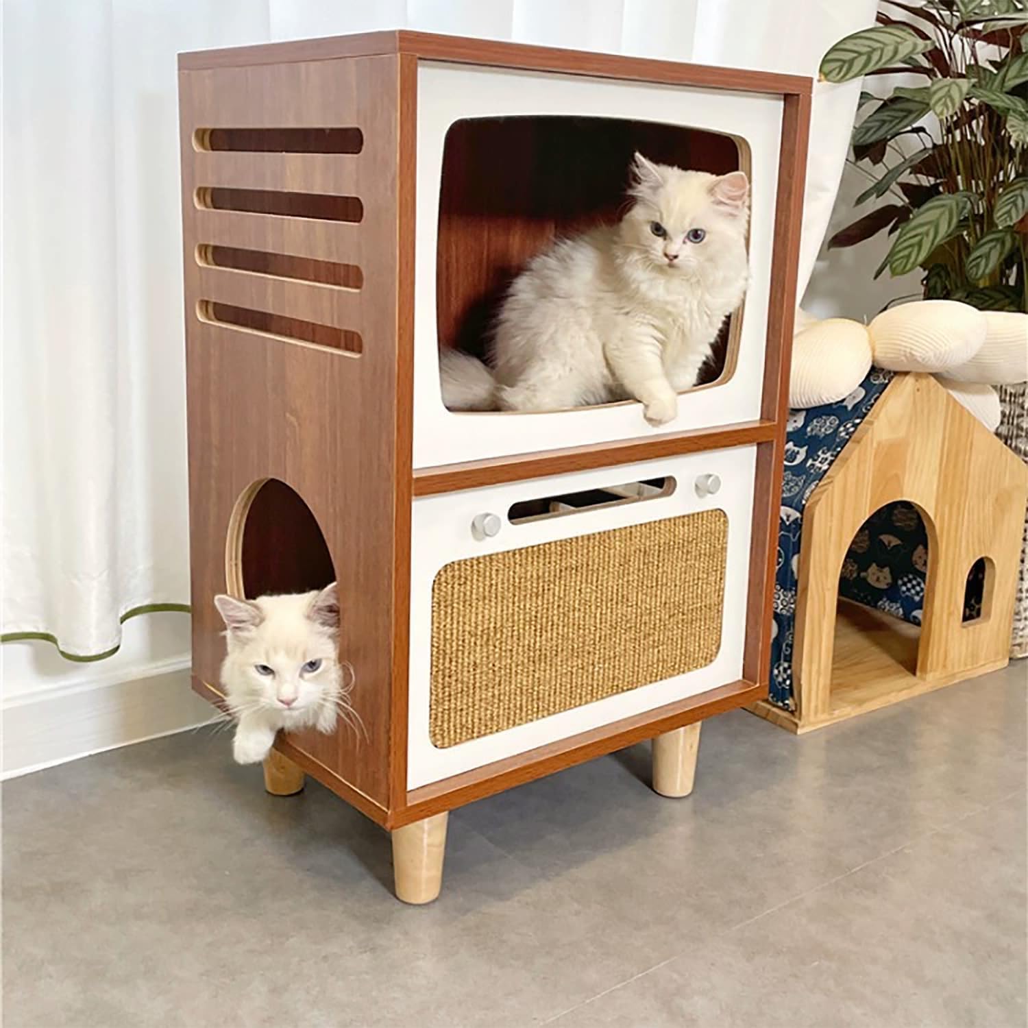Felixir uso en interiores, mueble compacto para gato y juego.