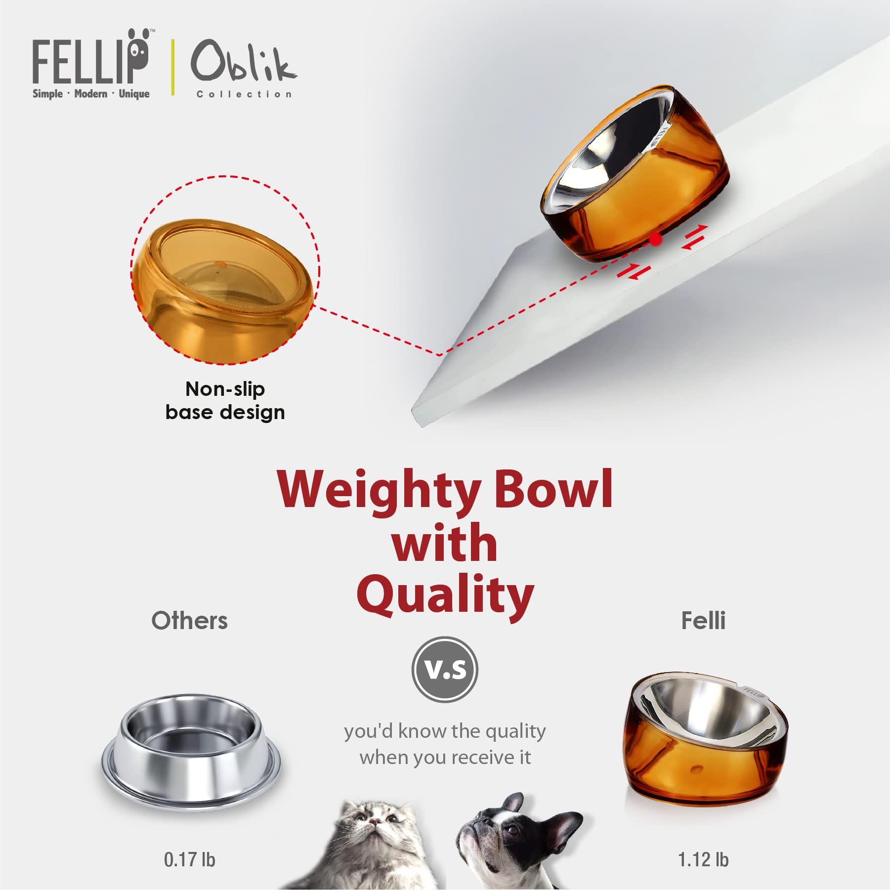 Felli Pet Oblik acabado inox es duradero y resistente