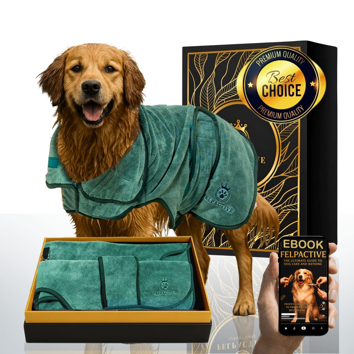 FELPACTIVE bata secado perro premium, doble capa, secado rápido tras el baño