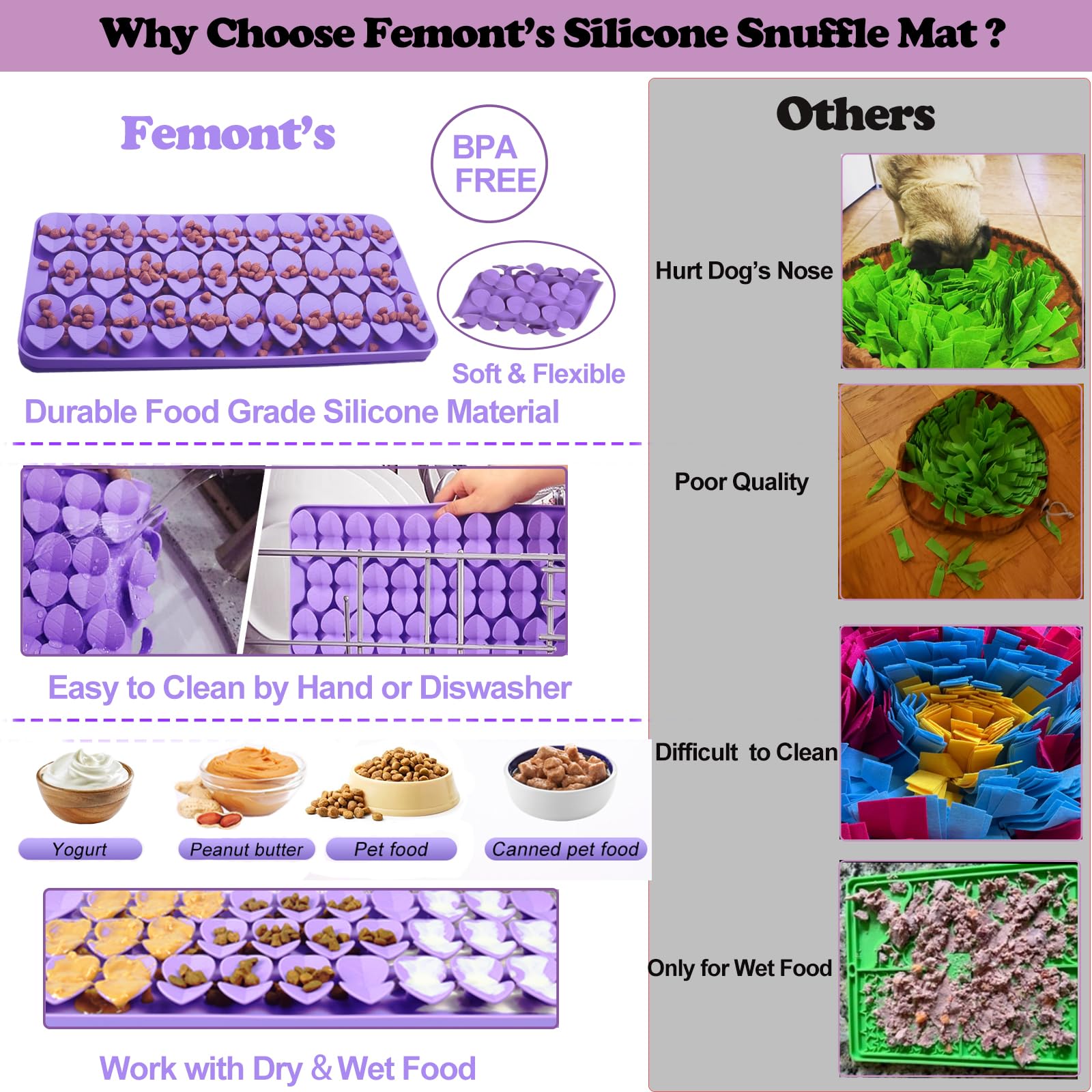 Femont Snuffle Mat con 134 ventosas, fijación firme al suelo.