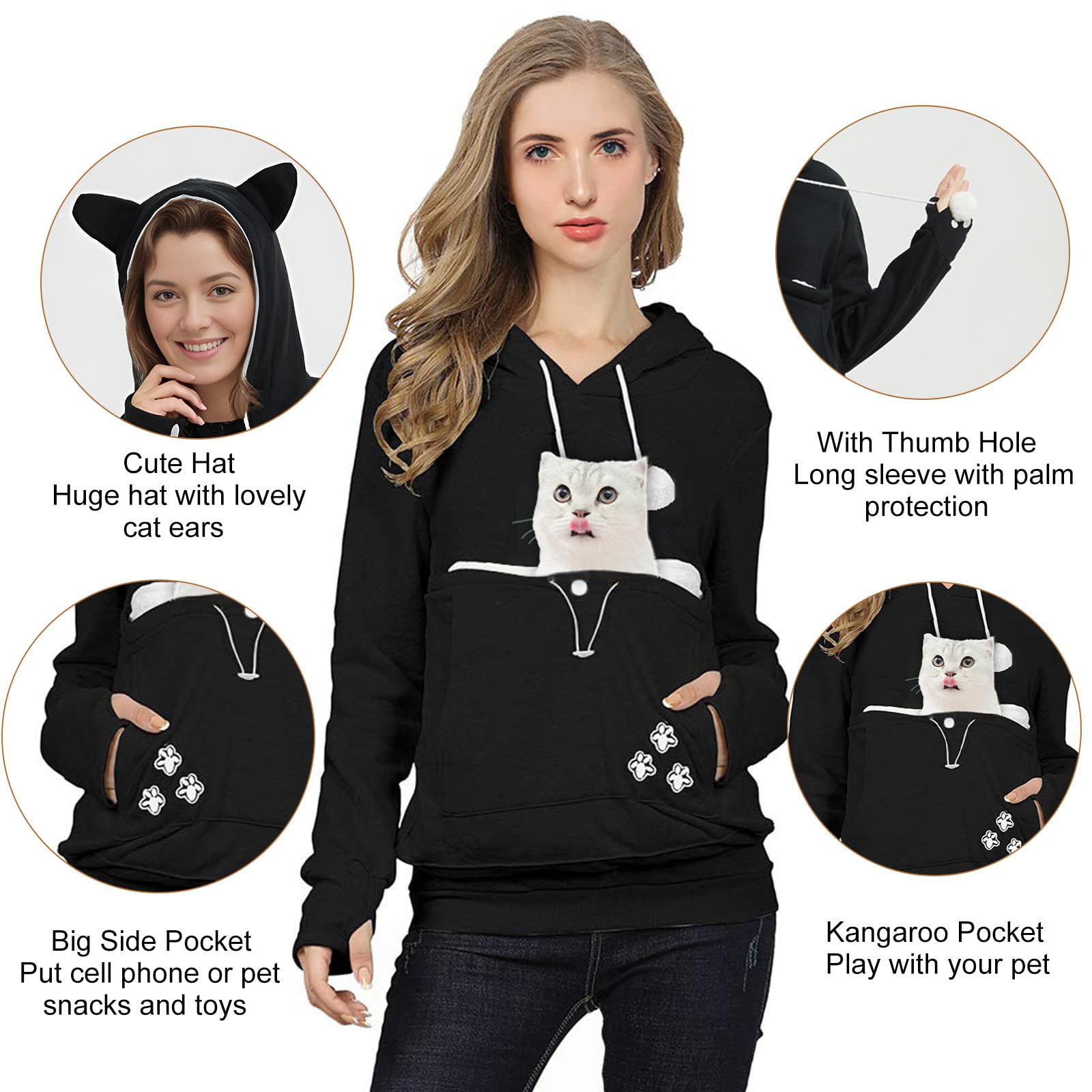 FENBEN sudadera con orejas de gato; capucha divertida para socializar con tu mascota.