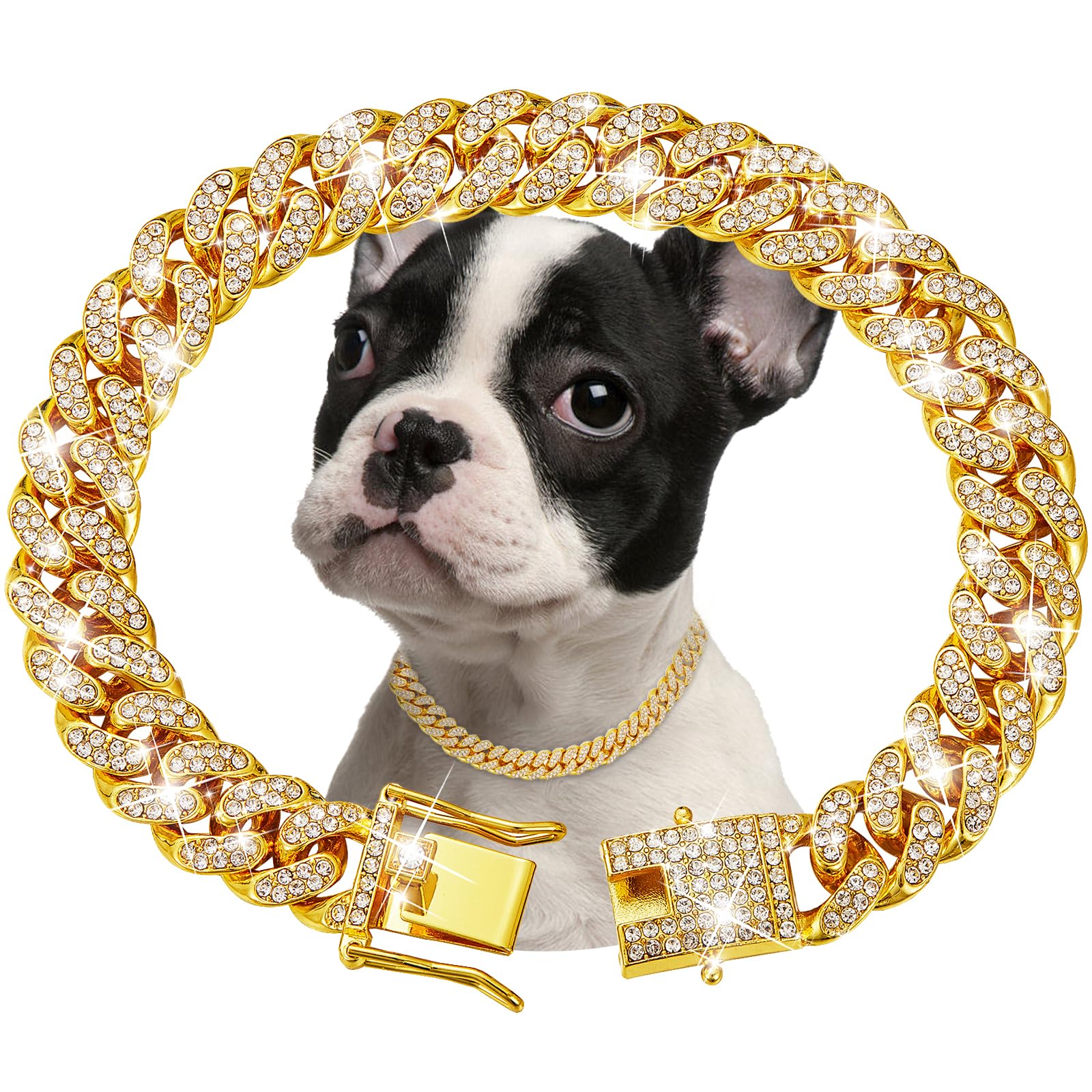 fengco collar cadena diamante cubano 13mm dorado para paseos con estilo