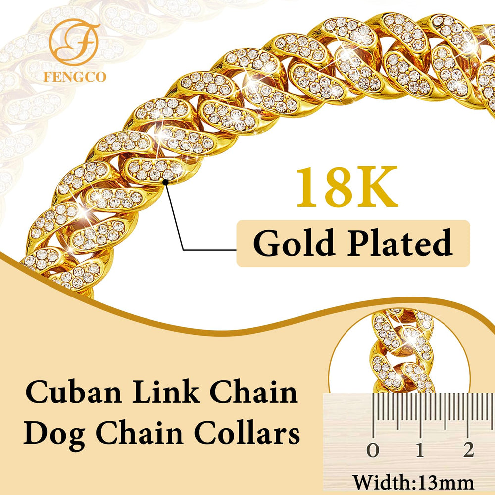 fengco collar dorado 13mm con zirconia, acabado elegante para mascotas