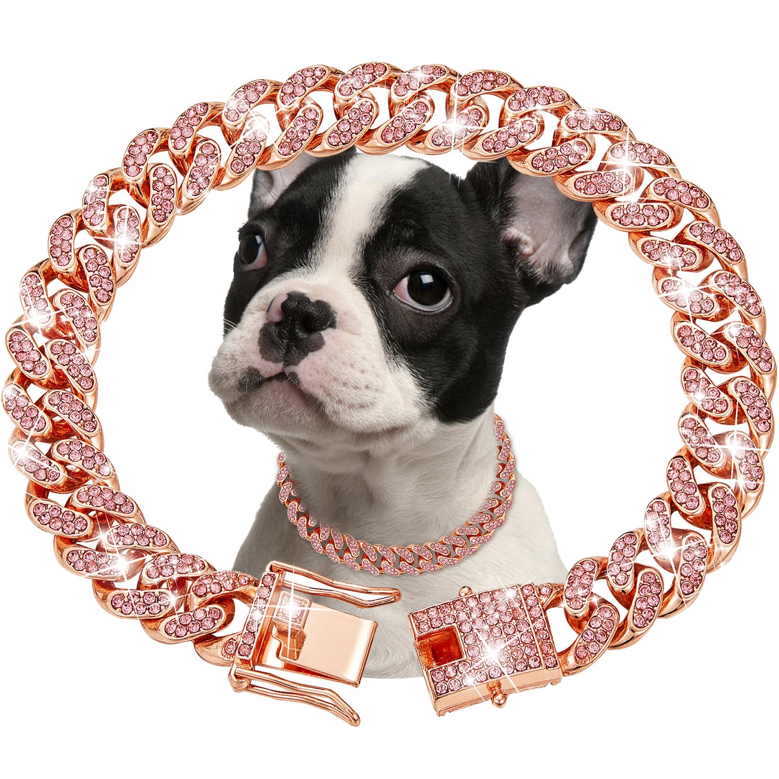fengco collar rosado-dorado 13mm para perros, apariencia elegante para salidas diurnas.