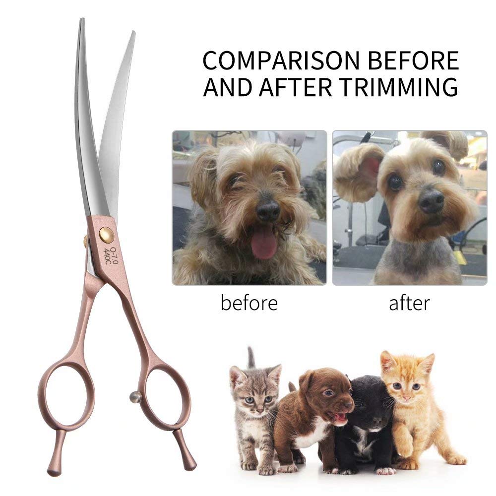 Fenice Peak tijeras curvas para perros: control y ergonomía durante el grooming.