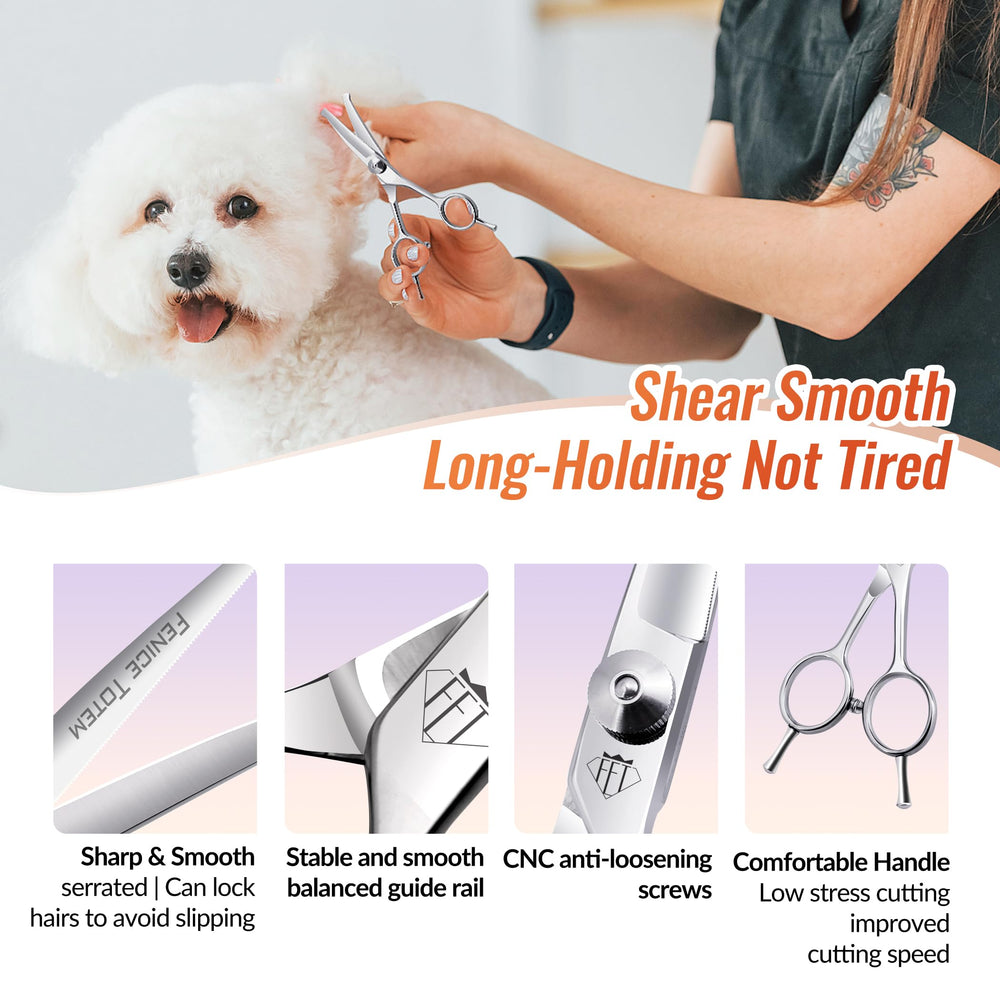 Fenice Totem tijeras curvas con tornillo ajustable para precisión constante.