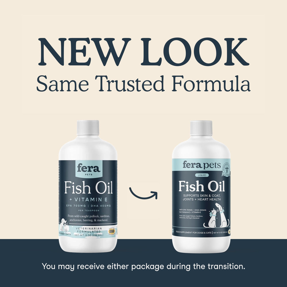 Fera Pets Fish Oil dosificador, dosis diaria fácil para perros y gatos.