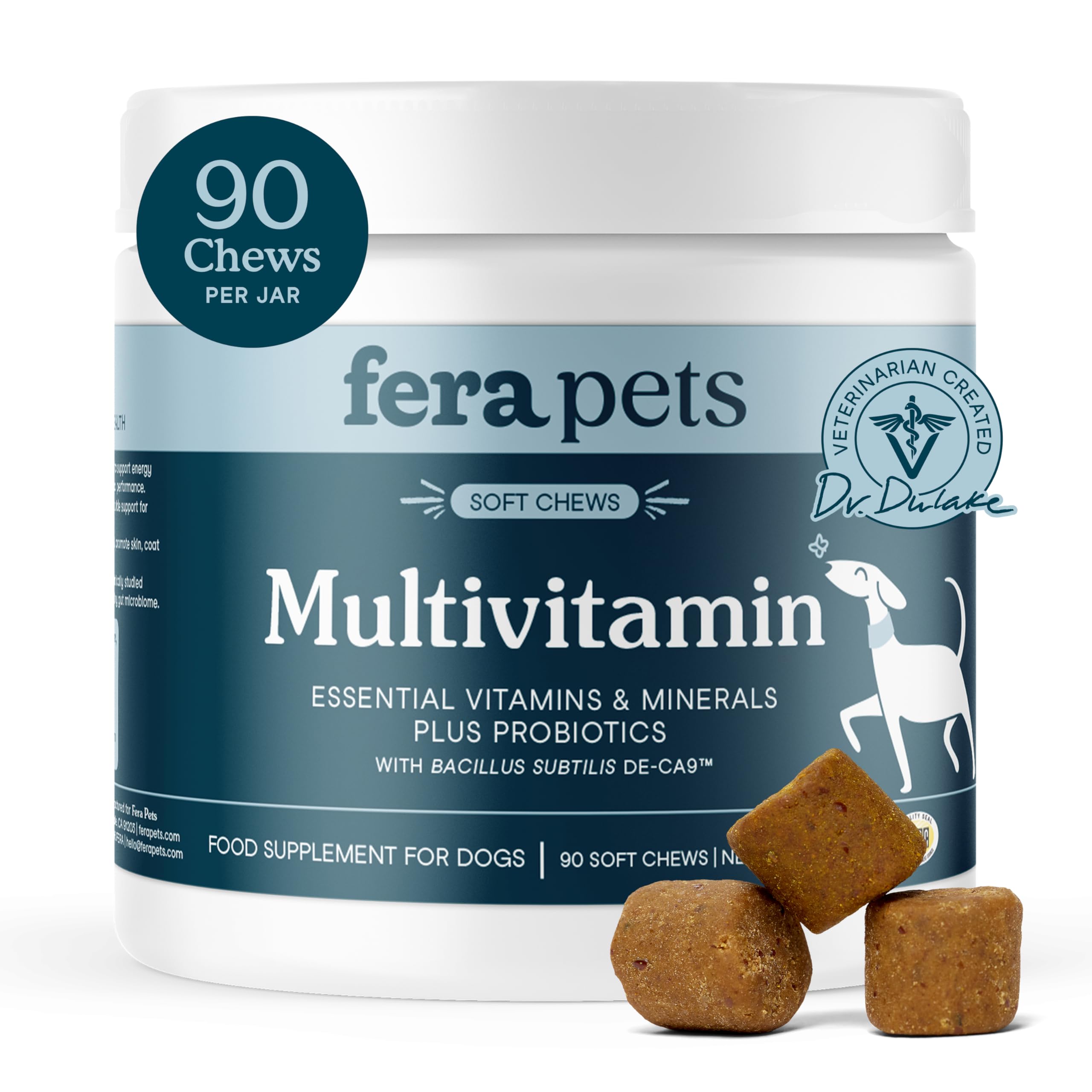 Gomitas Fera Pets para perro en frasco, apoyo a la vitalidad diaria.