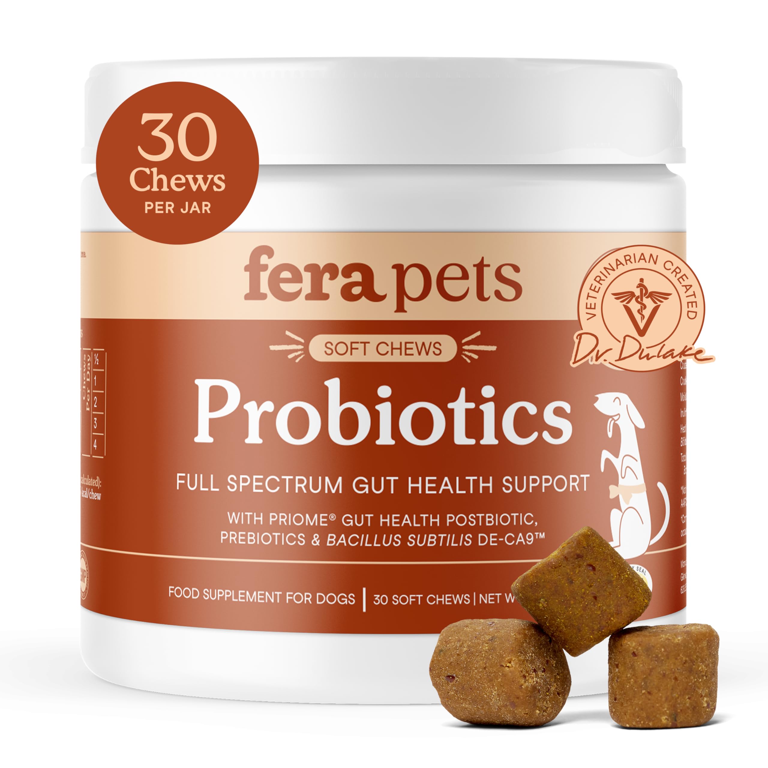 Fera Pets Probiotics para perros: bocaditos prebióticos para digestión diaria.