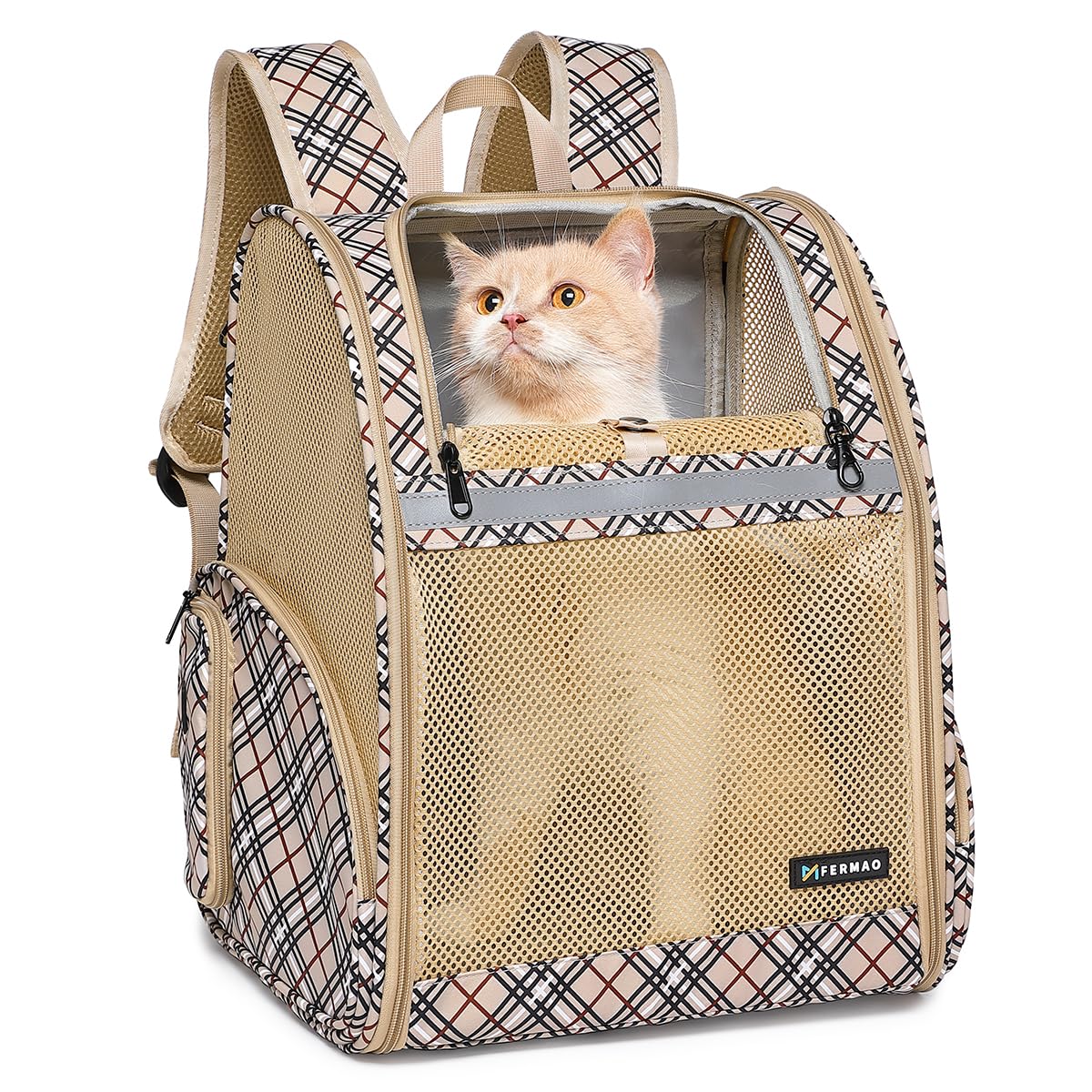 Mochila FERMAO caqui con malla ventilada para mayor comodidad.
