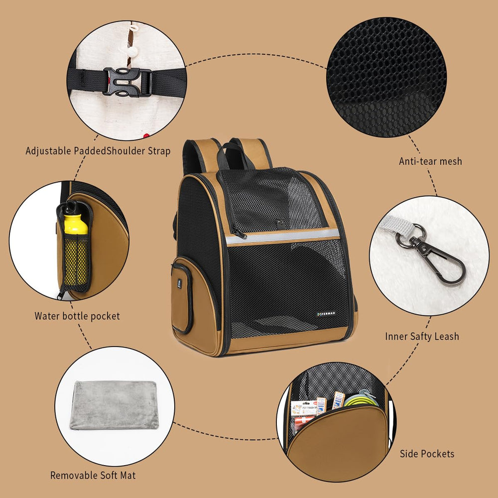 FERMAO Mochila porta-mascota bolsillos laterales para accesorios.