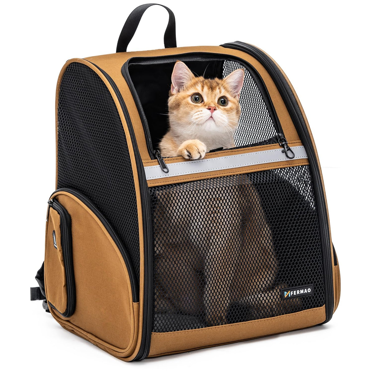 FERMAO Mochila porta-mascota gato con malla ventilada para viajar.