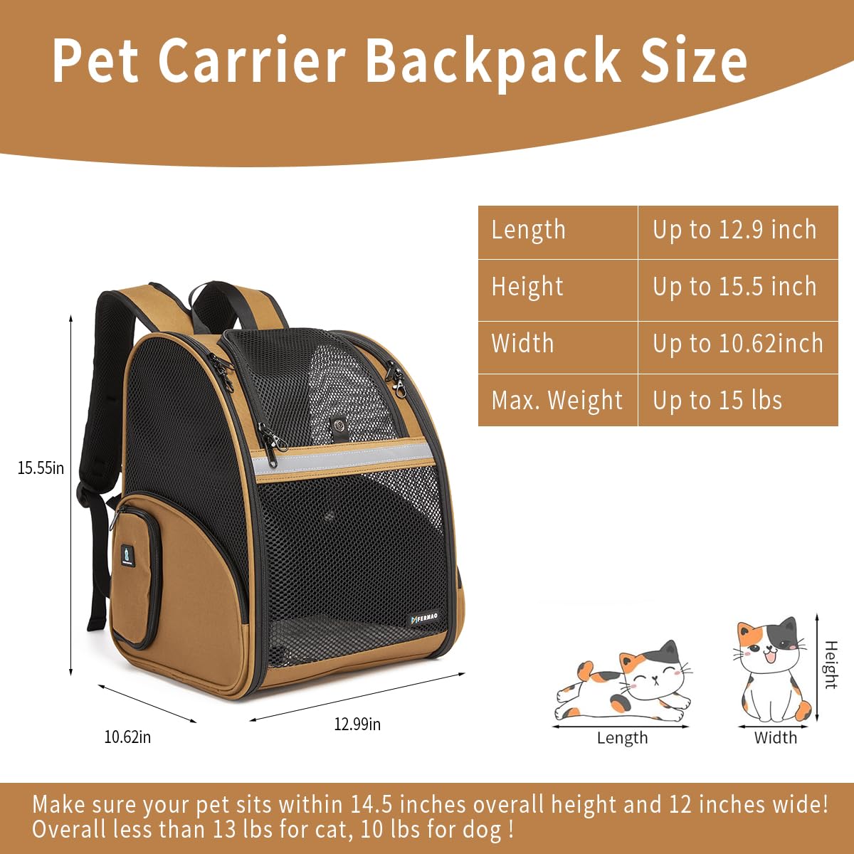 FERMAO Mochila porta-mascota perro pequeno con ventilacion y confort.