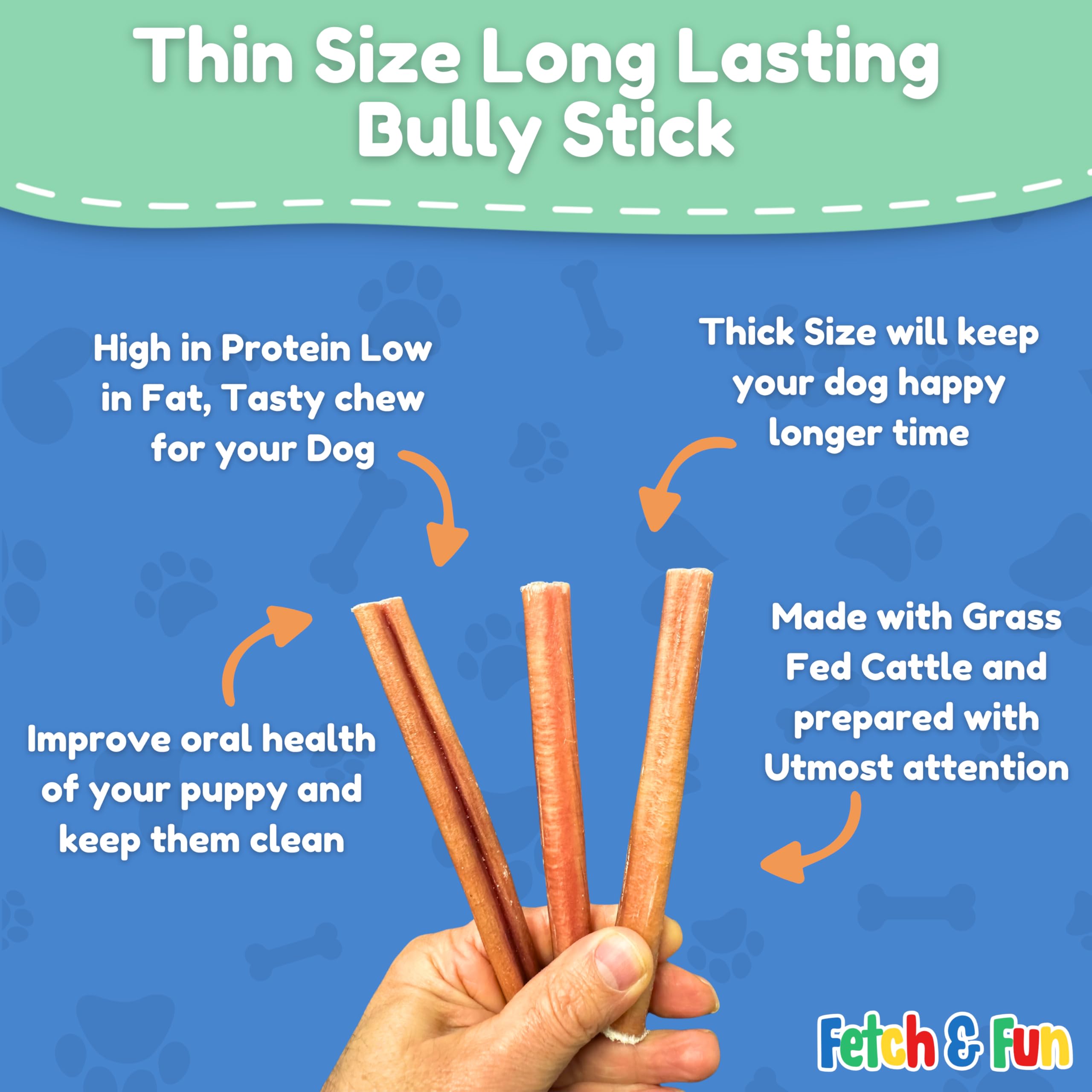 Fetch & Fun Bullysticks beneficios dentales al masticar y mantener dientes sanos.