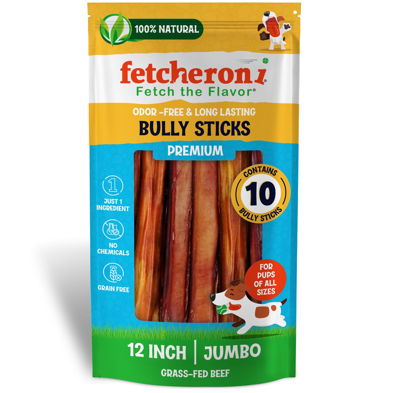 FETCHERONI jumbo bully stick alimentado con pasto, opción ética.