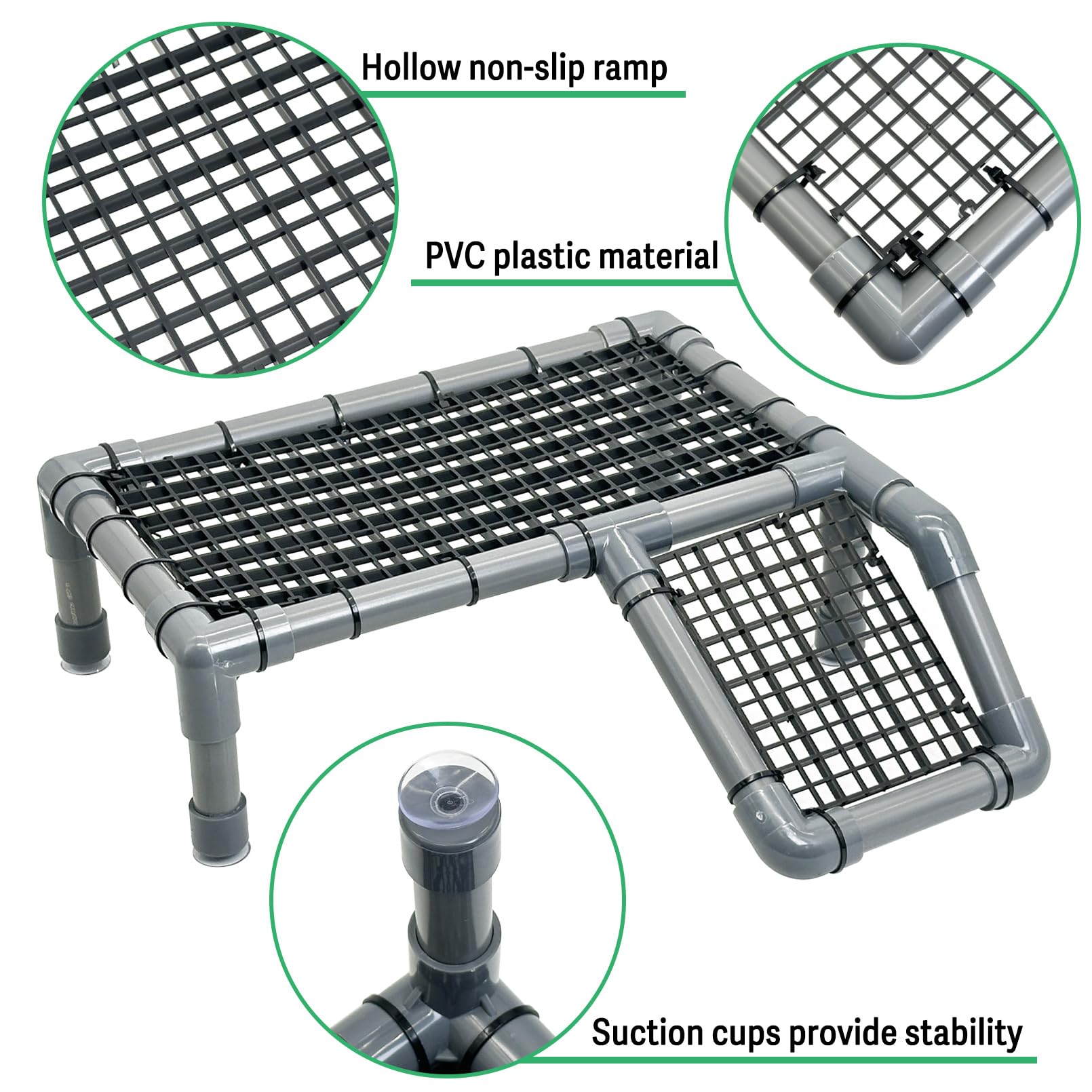 Fhiny diseño huecos plataforma, reduce agua estancada y facilita acceso.