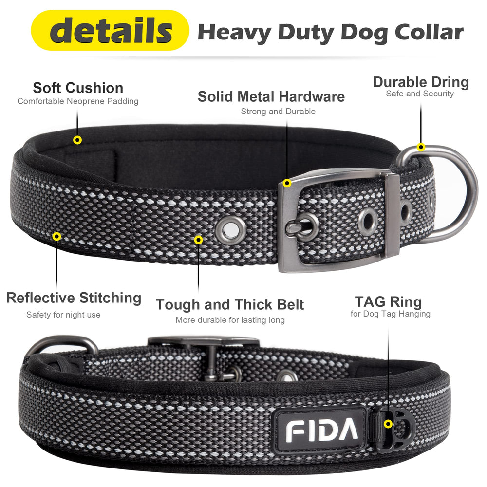 Collar Fida nylon resistente con ajuste, ideal para perros activos.