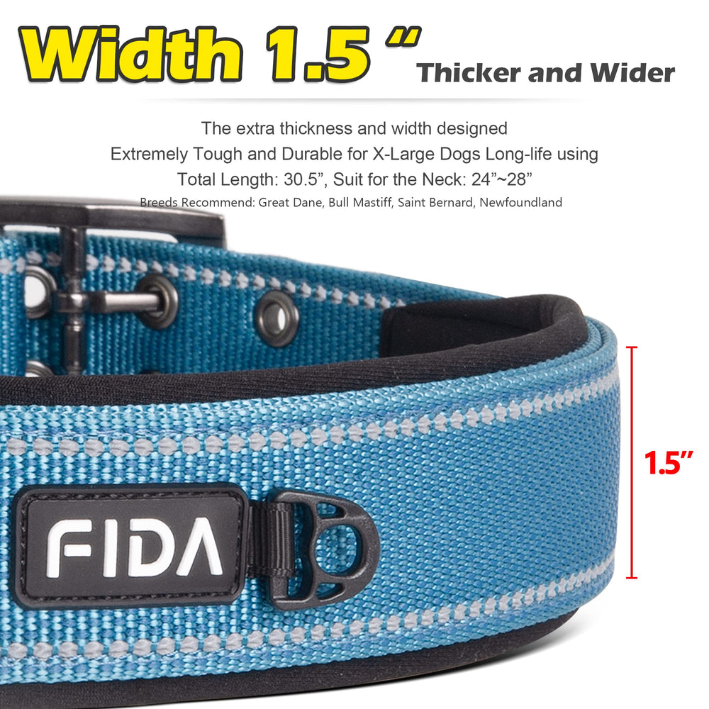 Collar Fida con anchura 1-5 pulgadas azul, apto para razas extragrandes.