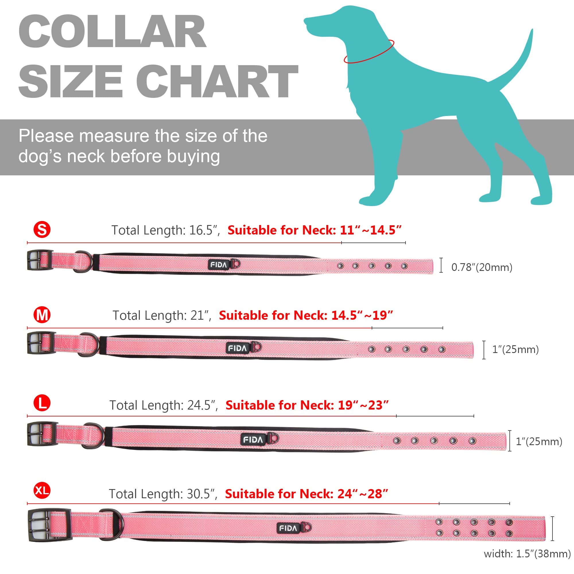 Fida collar con hebilla doble de metal, duradero para mascotas.