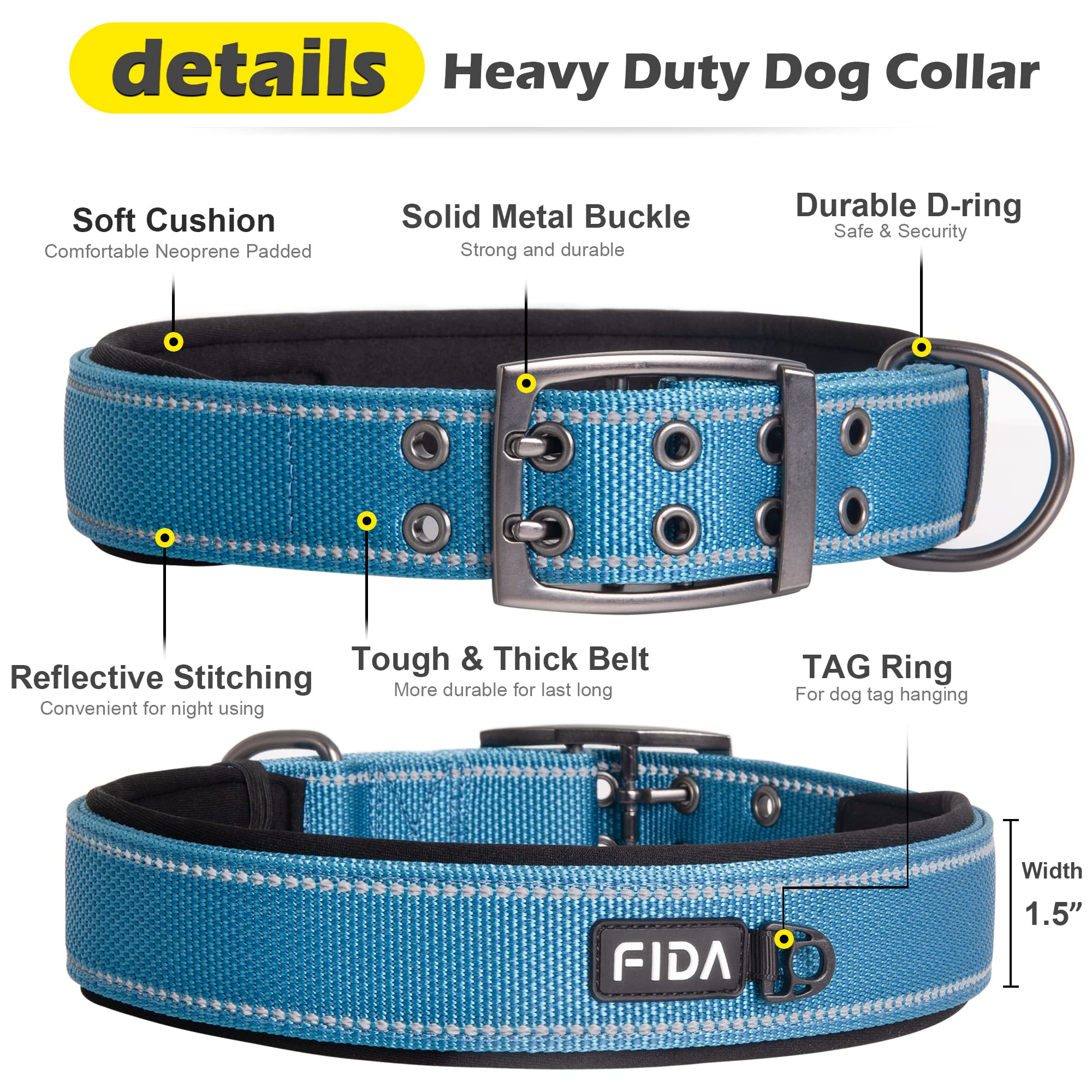 Collar Fida con neopreno acolchado, cómodo y de secado rápido.