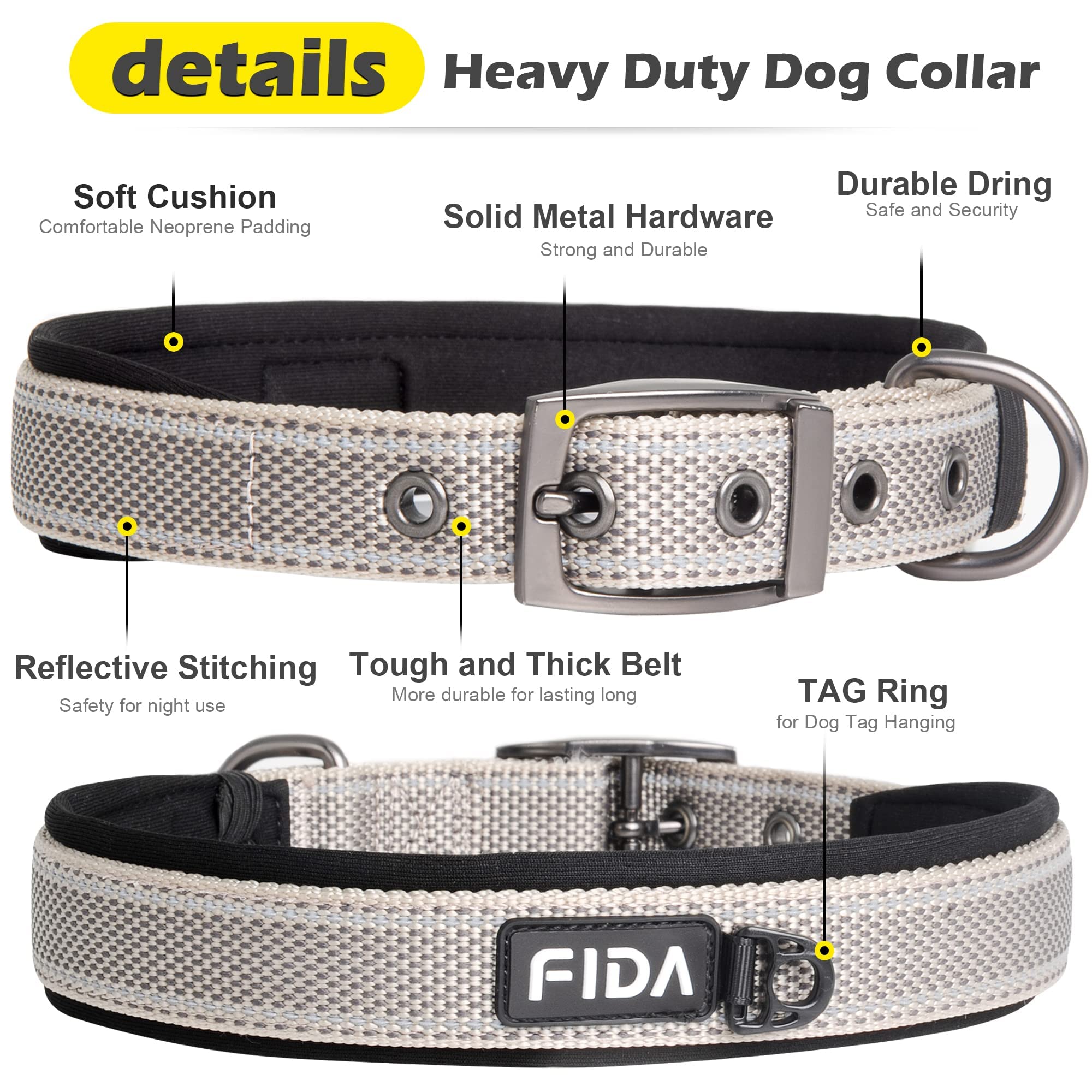 Collar Fida de nylon de 25 mm para grandes razas y ajuste cómodo.