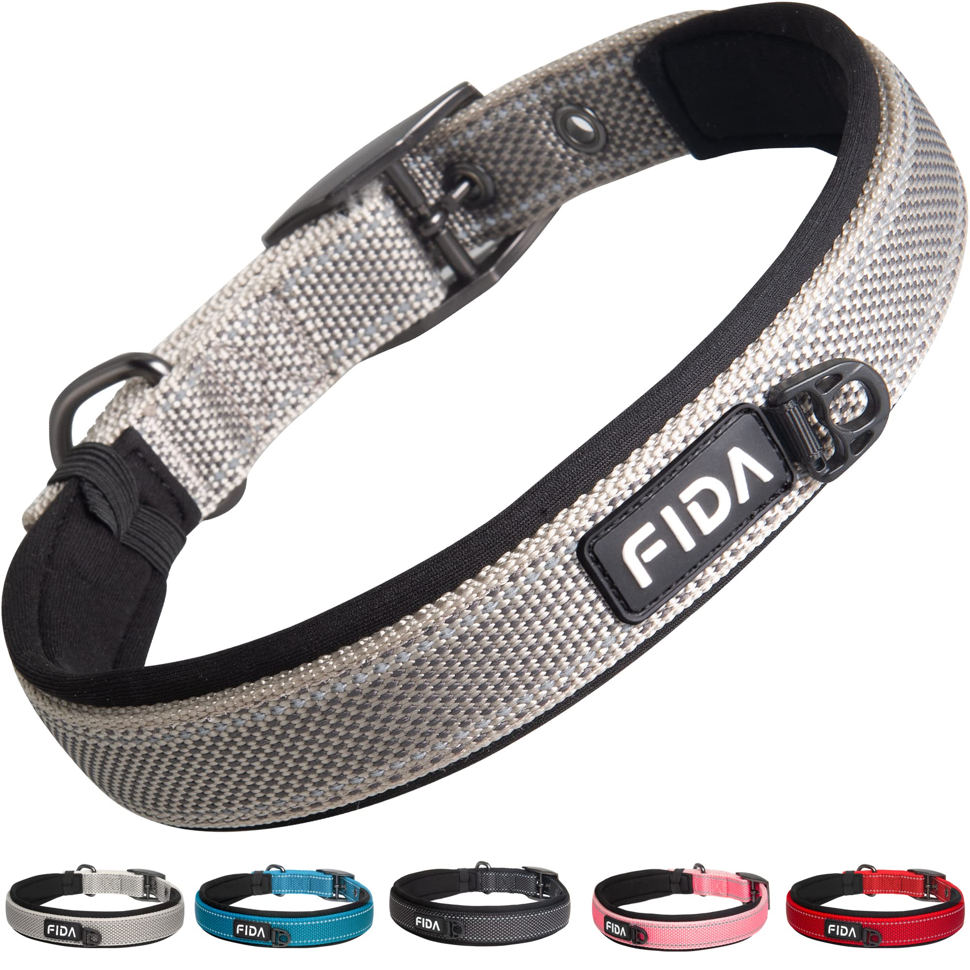 Collar Fida con acolchado de neopreno para confort en paseos y carreras.