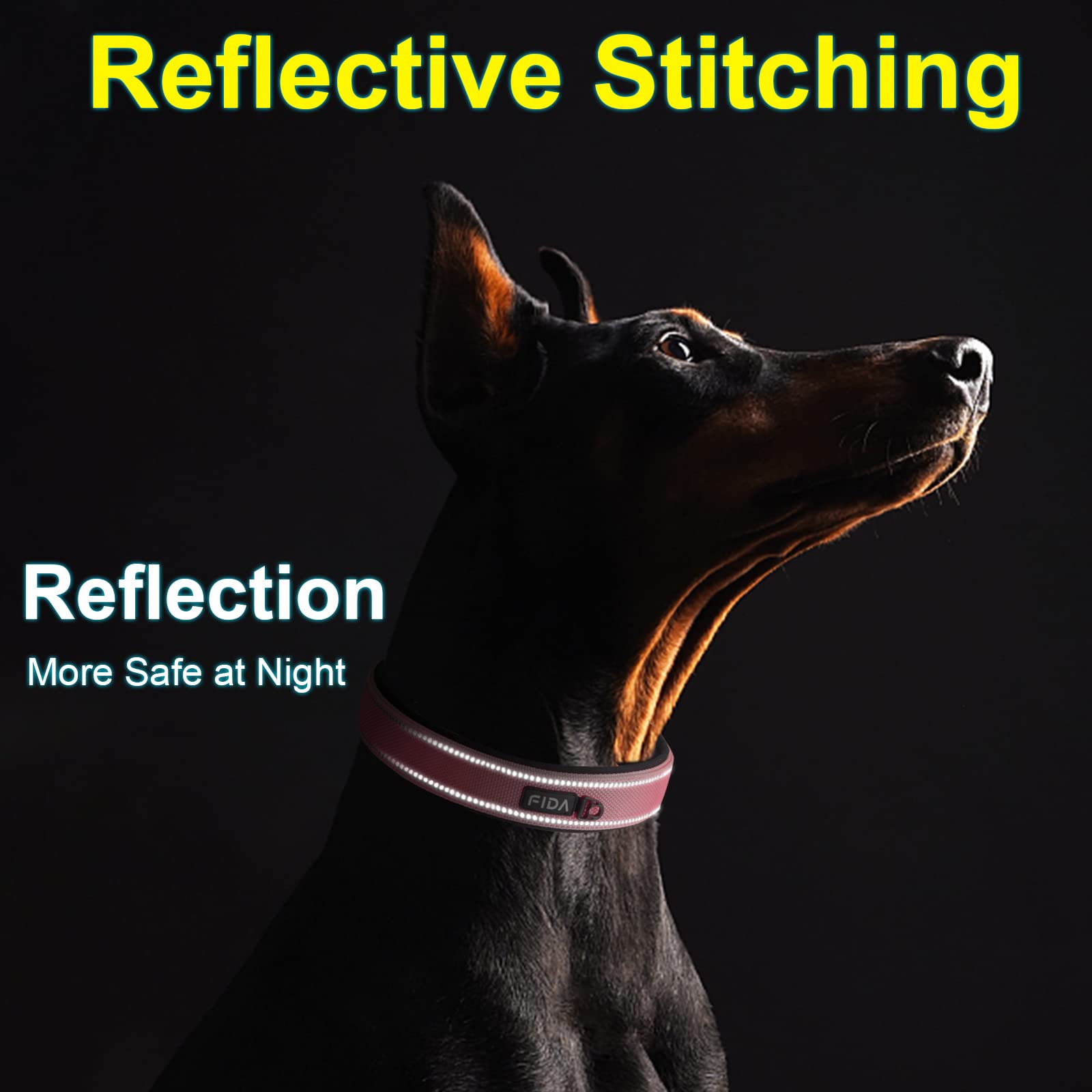 Fida collar para uso diurno y nocturno gracias a su reflectante.