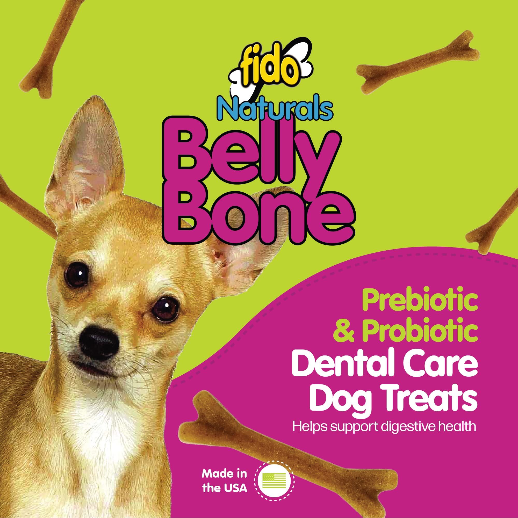Fido Belly Bones mini, textura yogur, facilita morder y limpieza dental suave