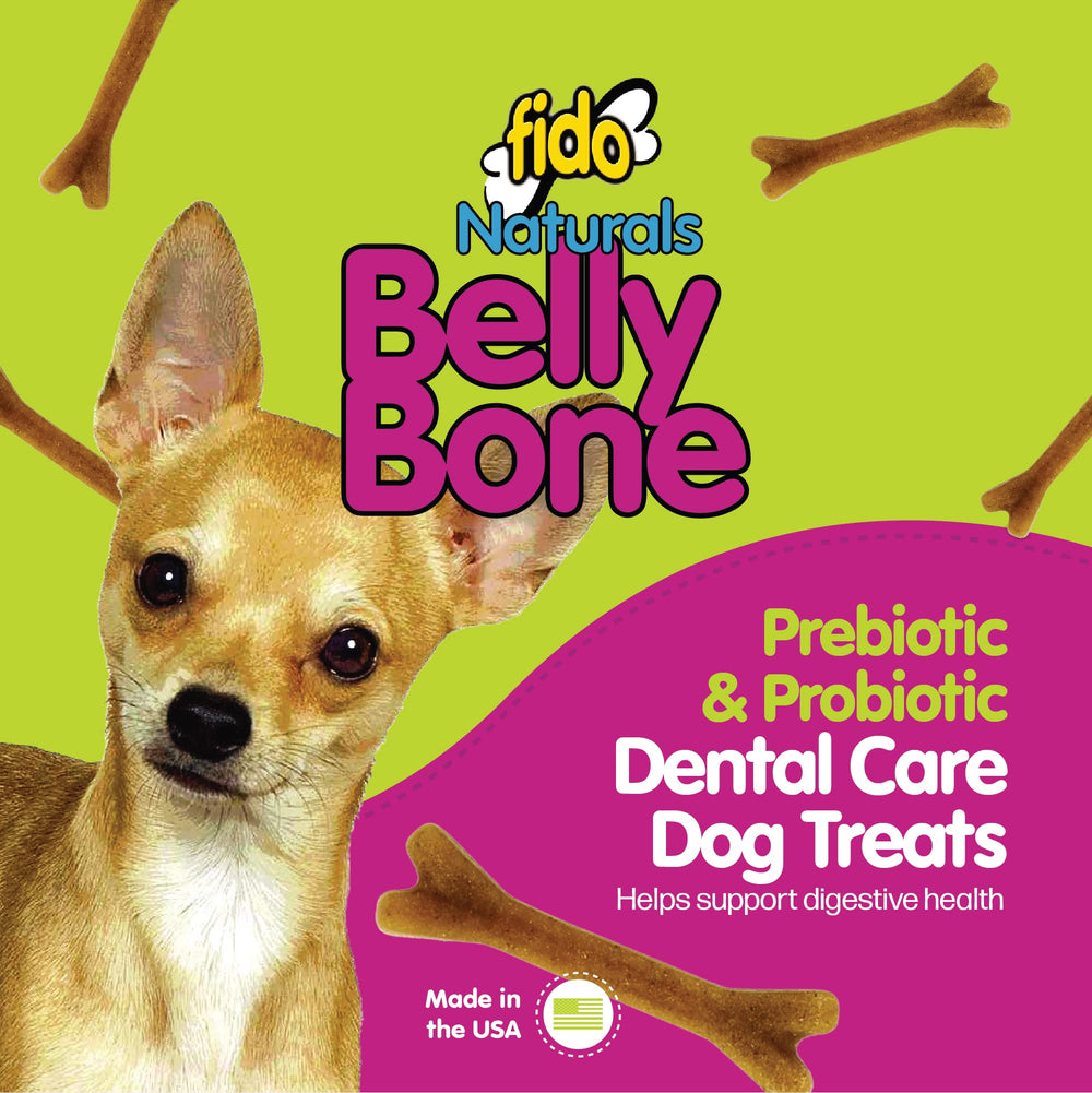 Fido Belly Bones mini, textura yogur, facilita morder y limpieza dental suave