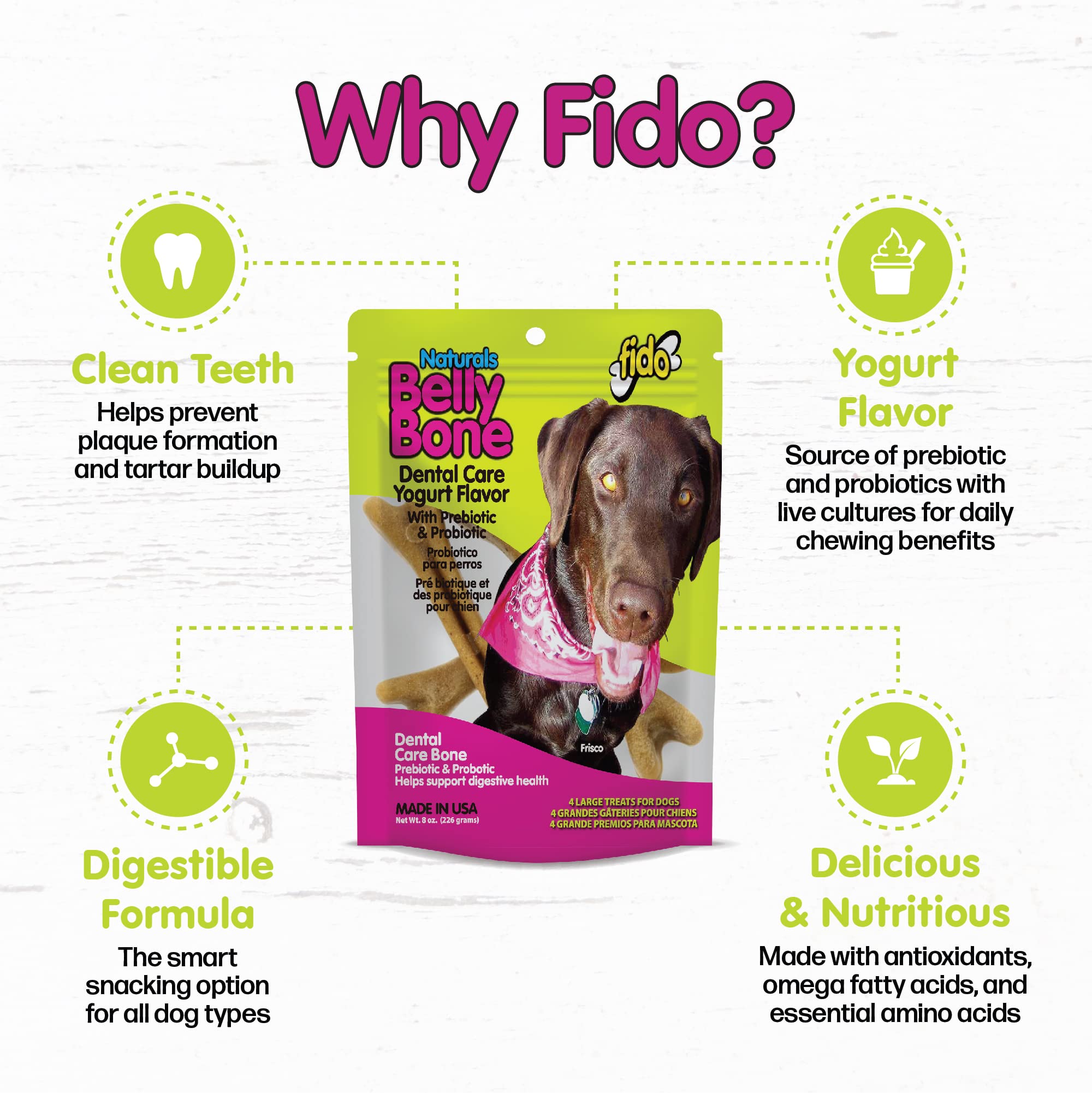 Textura yogur Fido Belly Bones favorece la higiene dental.