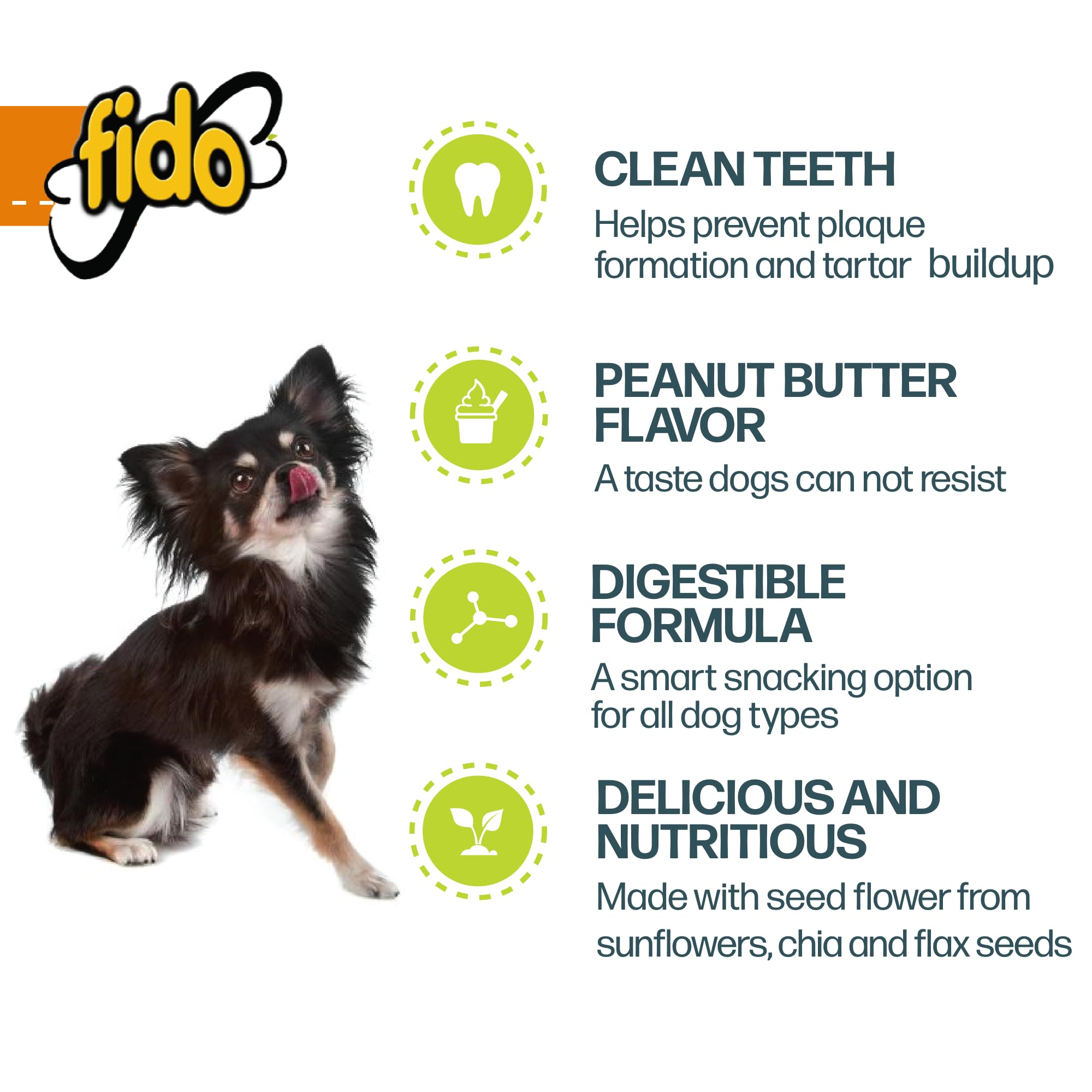 Fido Doozie Huesos Dental Sabor Maní para masticación agradable y salud bucal.