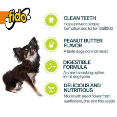 Fido Doozie Huesos Dental Sabor Maní para masticación agradable y salud bucal.