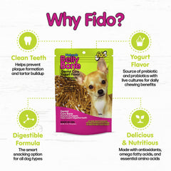 Perro tamaño extra chico 4-18 libras usando huesos mini para cuidado dental