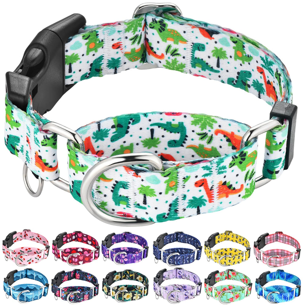 Fidohug collar martingale dinosaurio verde en perro, ideal para paseos seguros y comodidad diaria.