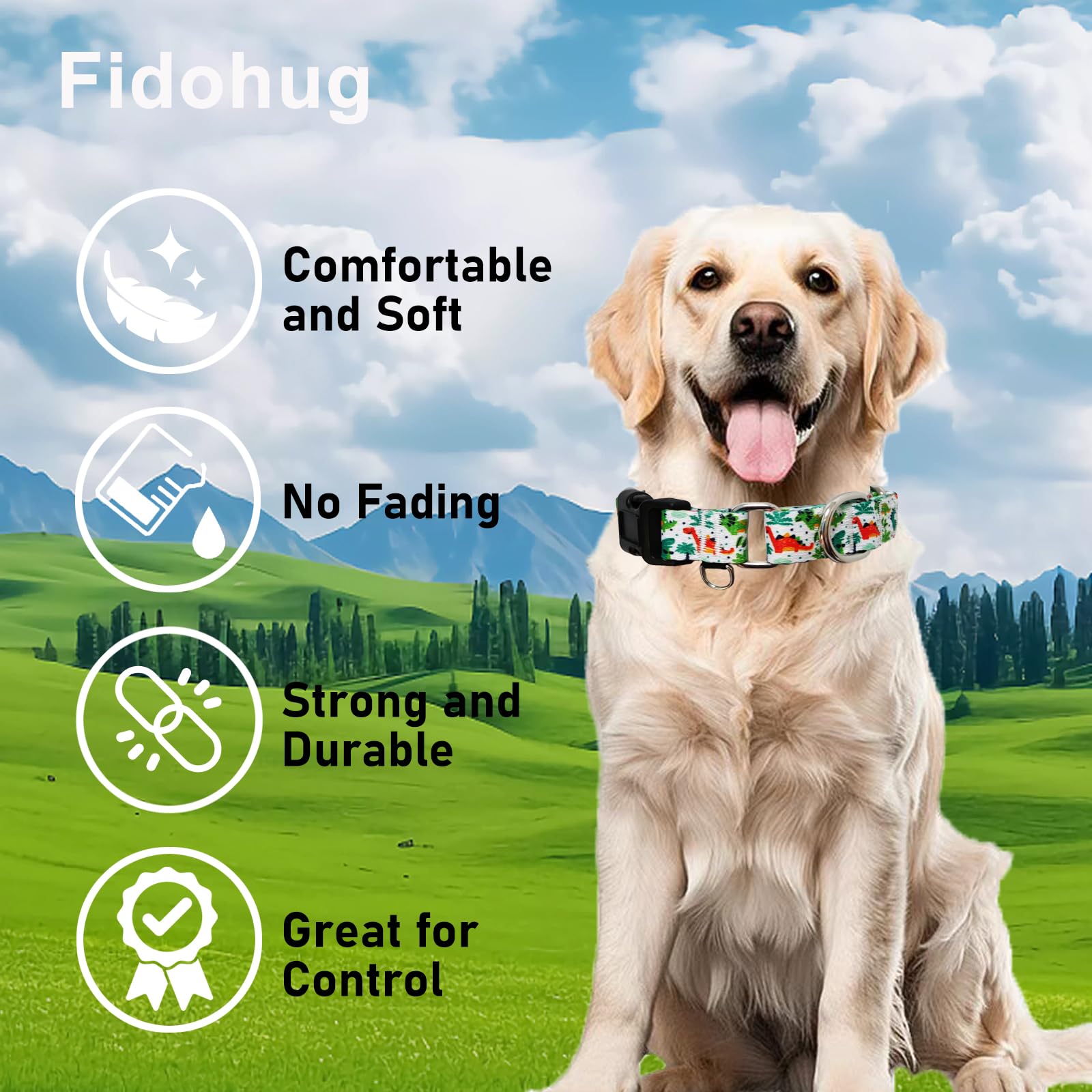 Diseños variados Fidohug, combina estilo y función en el collar martingale.