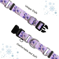 Fidohug collar martingale floral lila, vista lateral, ajuste seguro para perros activos.