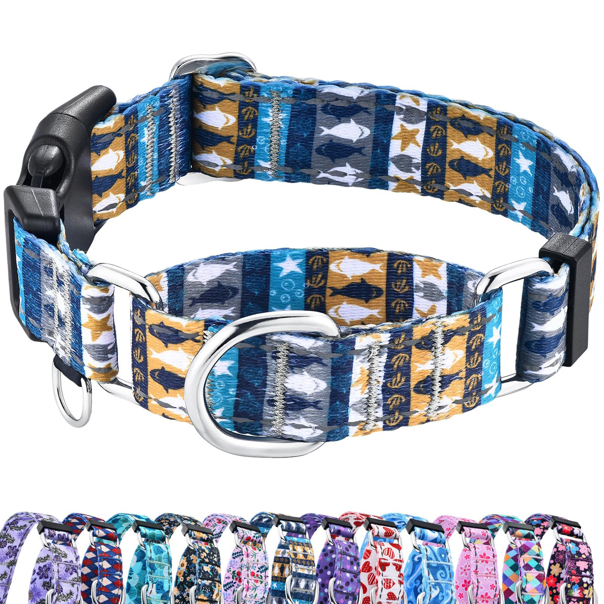 Fidohug collar martingale reflectante, Mundo Submarino, mejora visibilidad nocturna para paseos.