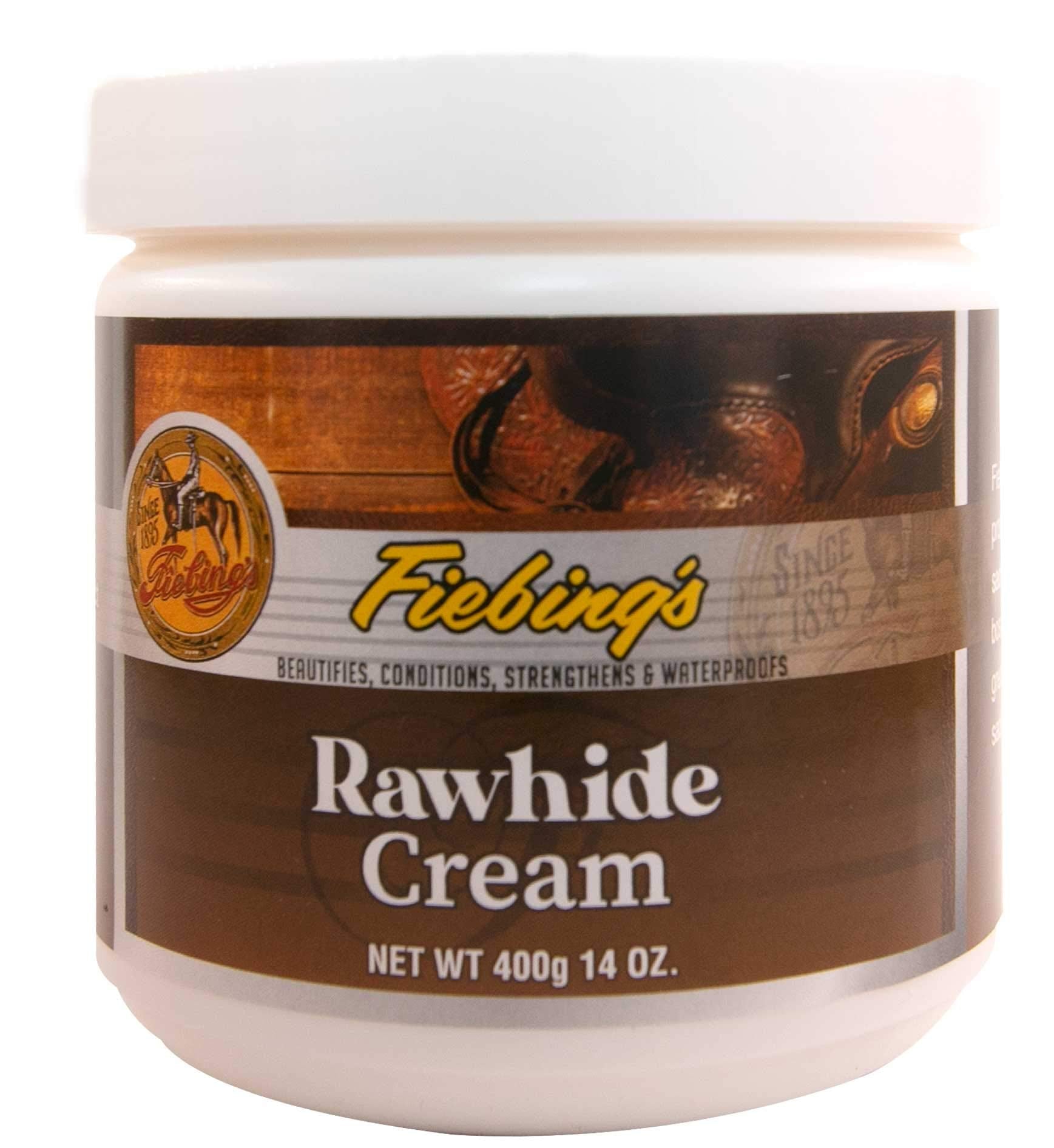 Envase de Fiebing's Rawhide Crema listo para limpiar y acondicionar cuero.