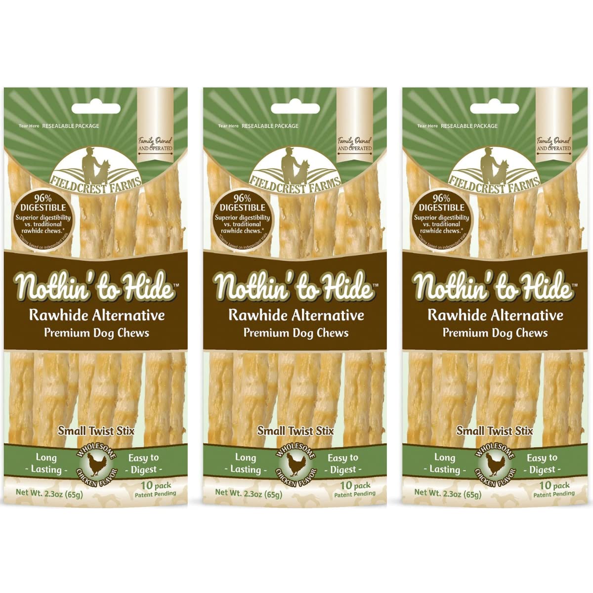 Fieldcrest Farms Nada Oculto Stix para perros, masticables naturales para cuidado dental.