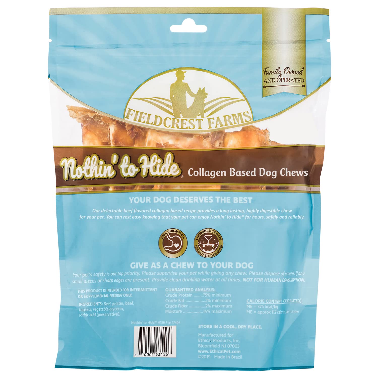 Fieldcrest Farms Nothin to Hide Flip Chips de res, delicioso snack para masticar correctamente.