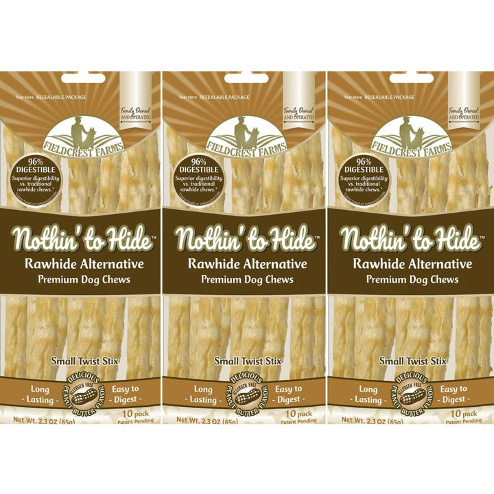 Fieldcrest Farms Nothing to Hide palitos twist mantequilla de maní, snack proteico para perros, fácil de digerir.
