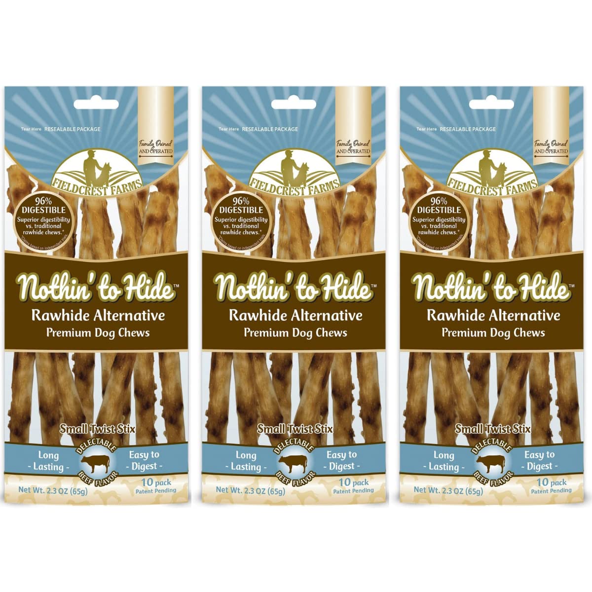 Fieldcrest Farms Nothing to Hide Twist Stix para perros, masticables sabrosos y seguros.