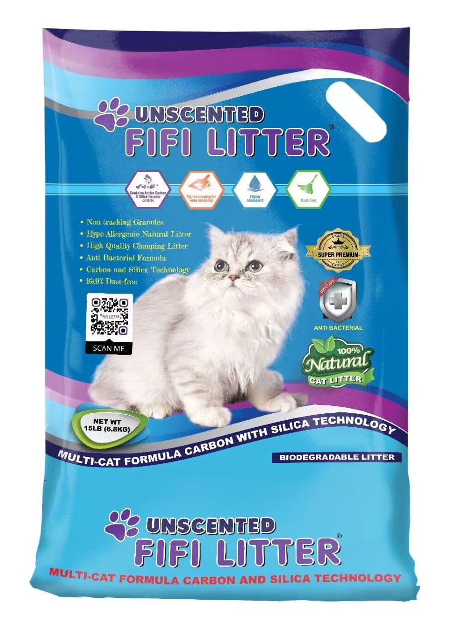 FIFI Litter envase de 15 libras sin polvo para un hogar limpio