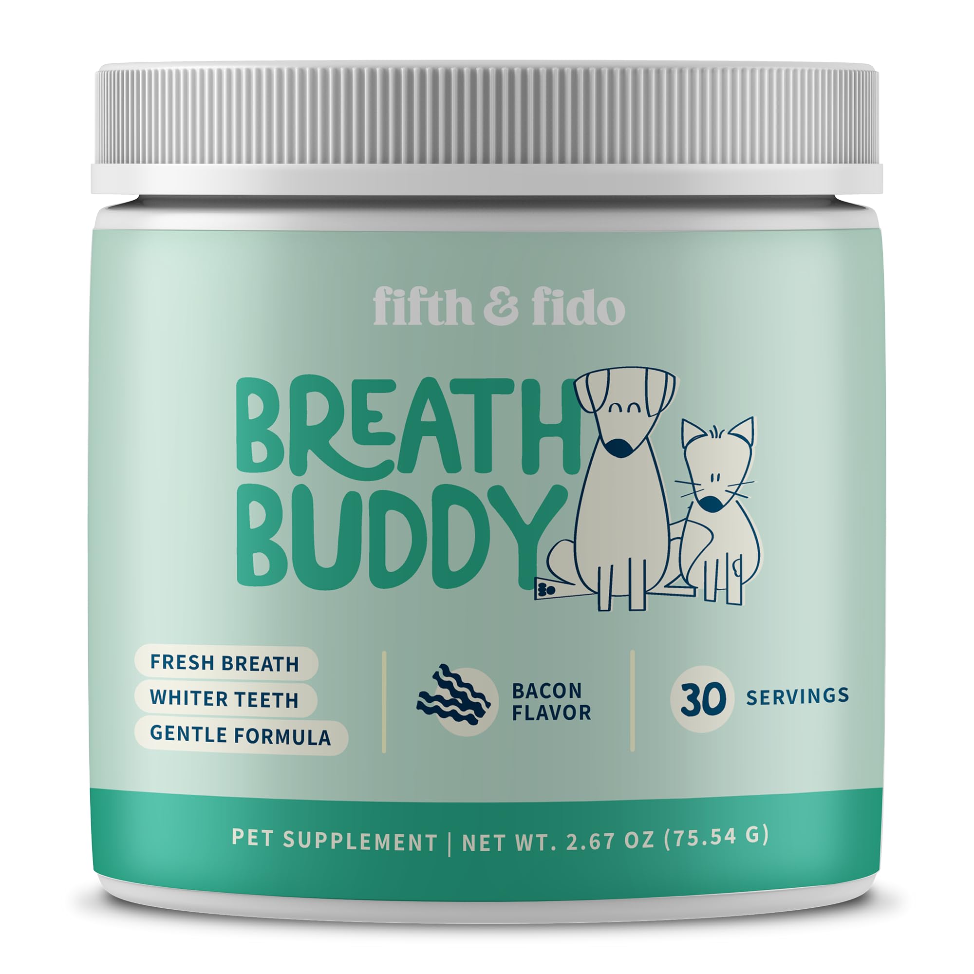 Fifth & Fido polvo dental para perros, aliento más fresco.