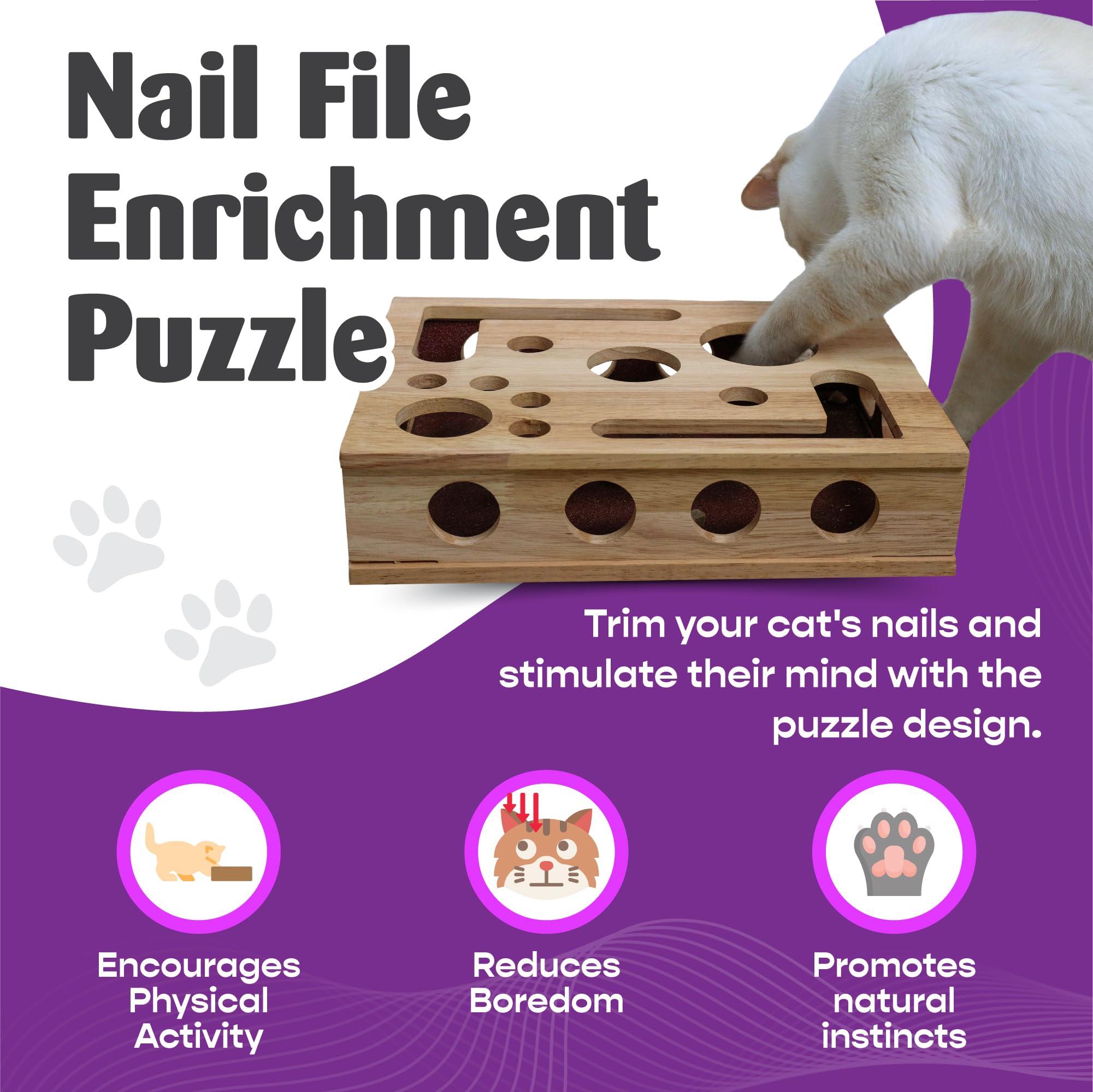 Fig & Friends, rascador-educativo-gato: estímulo sensorial para explorar y ejercitar garras.