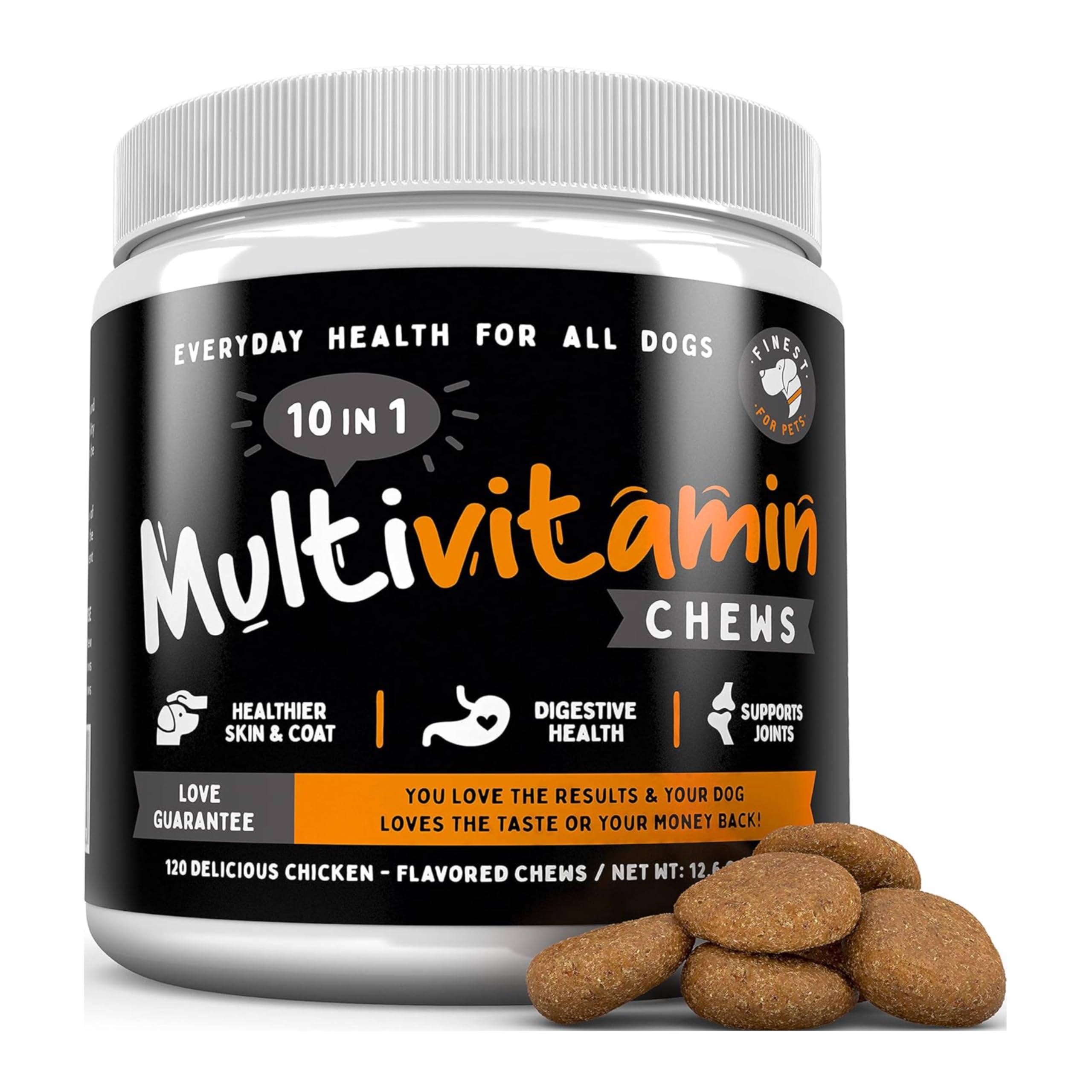 Finest For Pets multivitamínico para perros, bocado sabroso de pollo y consumo diario.