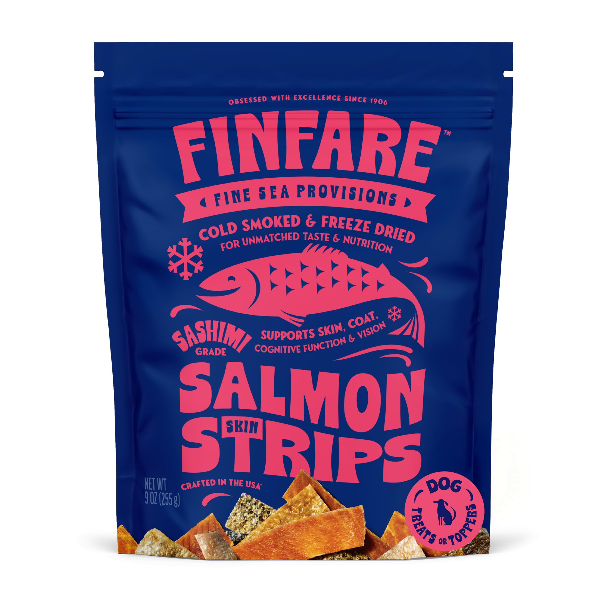 Finfare piel de salmón crujiente en tiras para entrenamiento