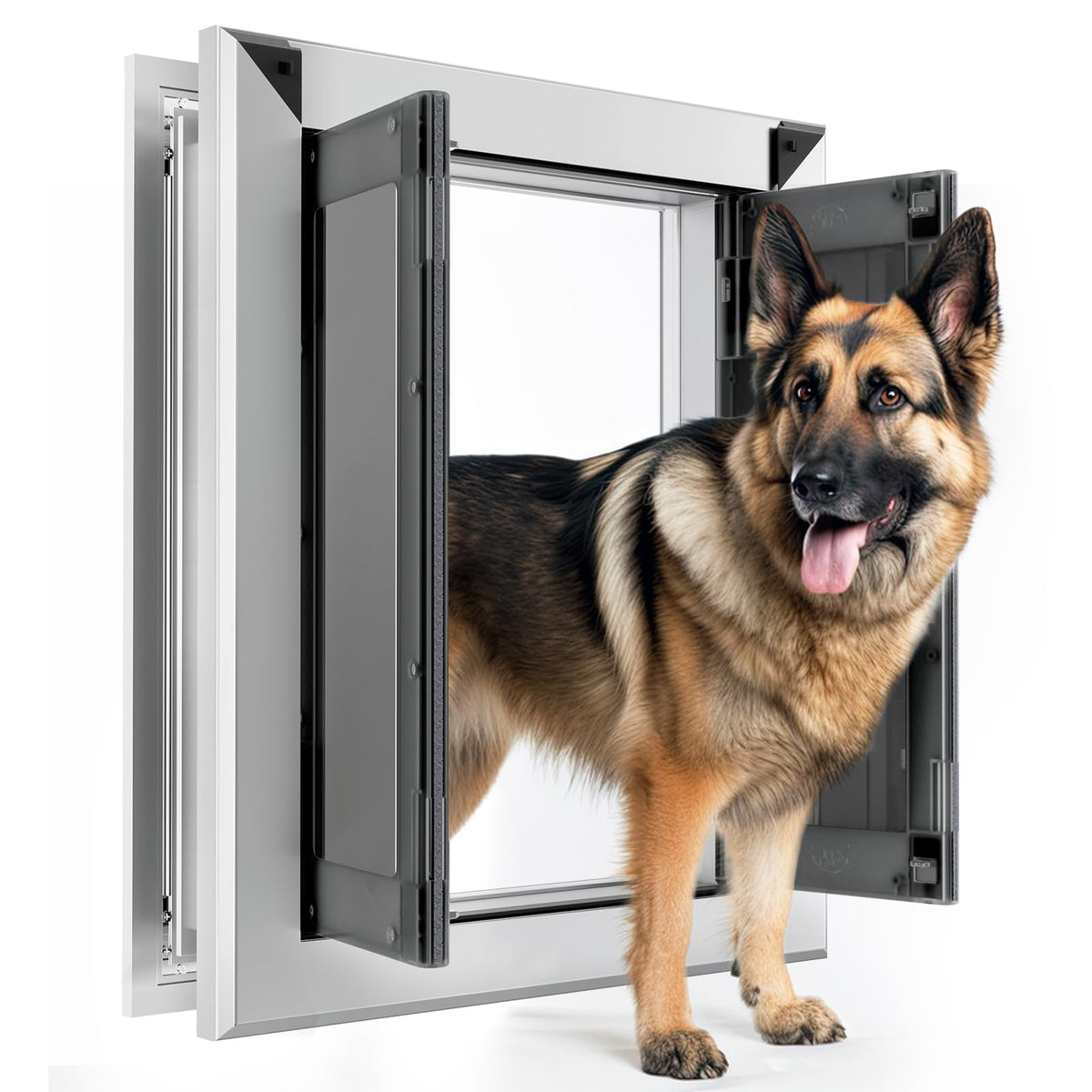 FingerPing puerta-perro-aluminio-exterior: apertura confiable para perros grandes al salir y entrar.