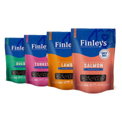 Finley's Bocados de entrenamiento para perros, primer plano, recompensa suave para sesiones.