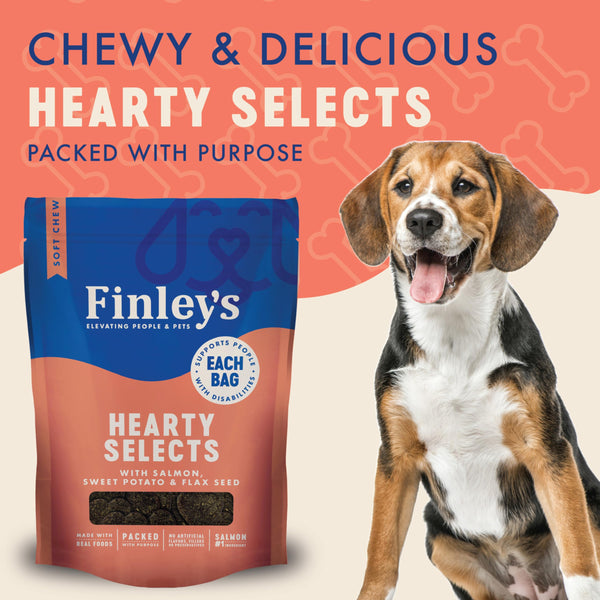 Finley's Hearty Bites: forma de corazón facilita porciones y entrenamiento.